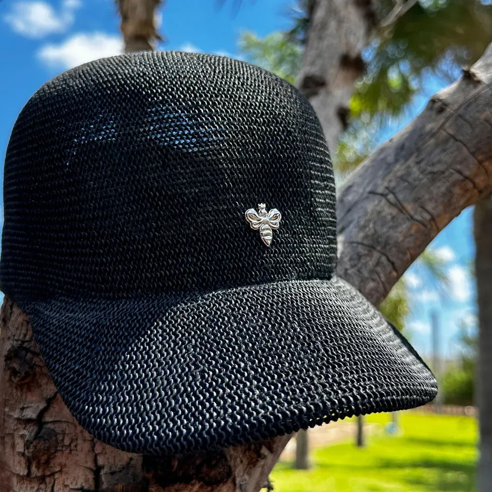 black cap hat silver